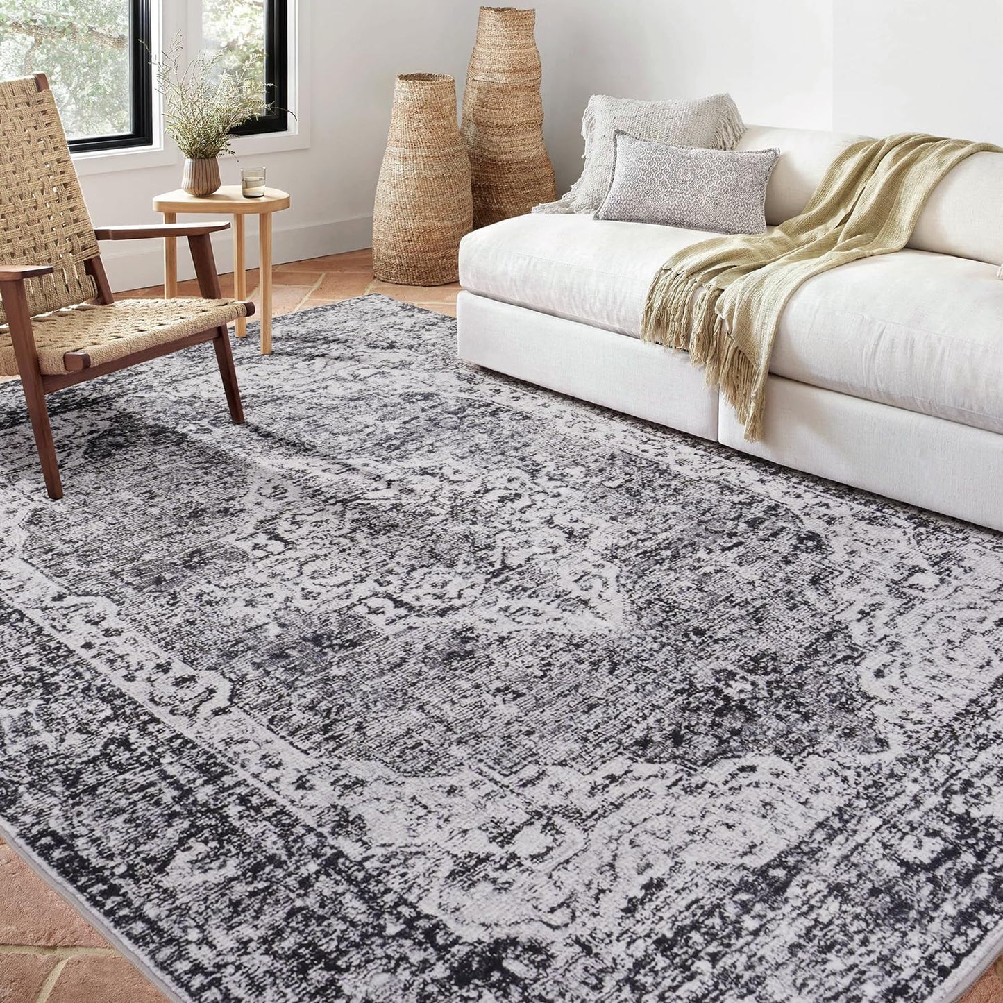 Vintage Boho Area Rugs for Living Room - Vintage Dark Grey