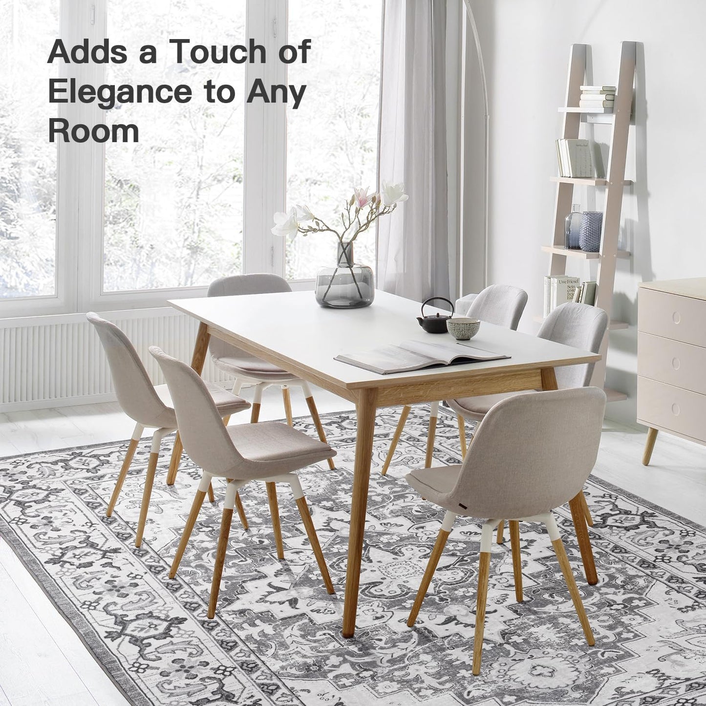 Vintage Boho Area Rugs for Living Room - Floral Grey