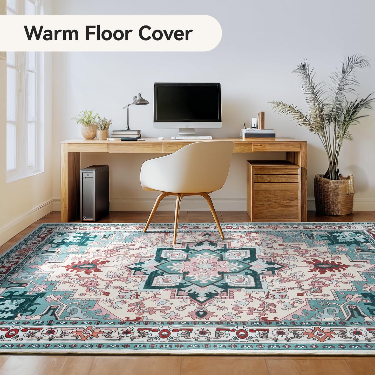 Floral Boho Area Rugs for Bedroom - Light Blue