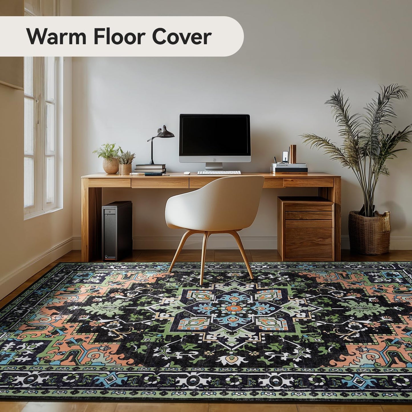 Floral Boho Area Rugs for Bedroom - Dark Green