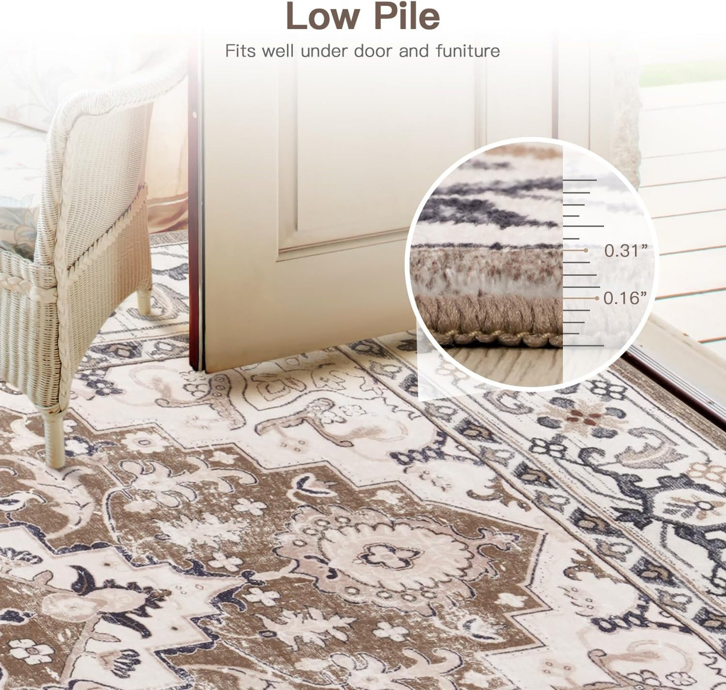 Vintage Boho Area Rugs for Living Room - Floral Brown