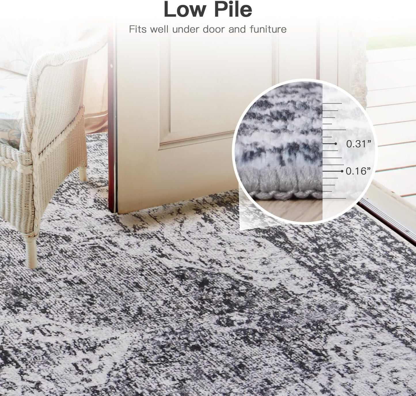 Vintage Boho Area Rugs for Living Room - Vintage Dark Grey