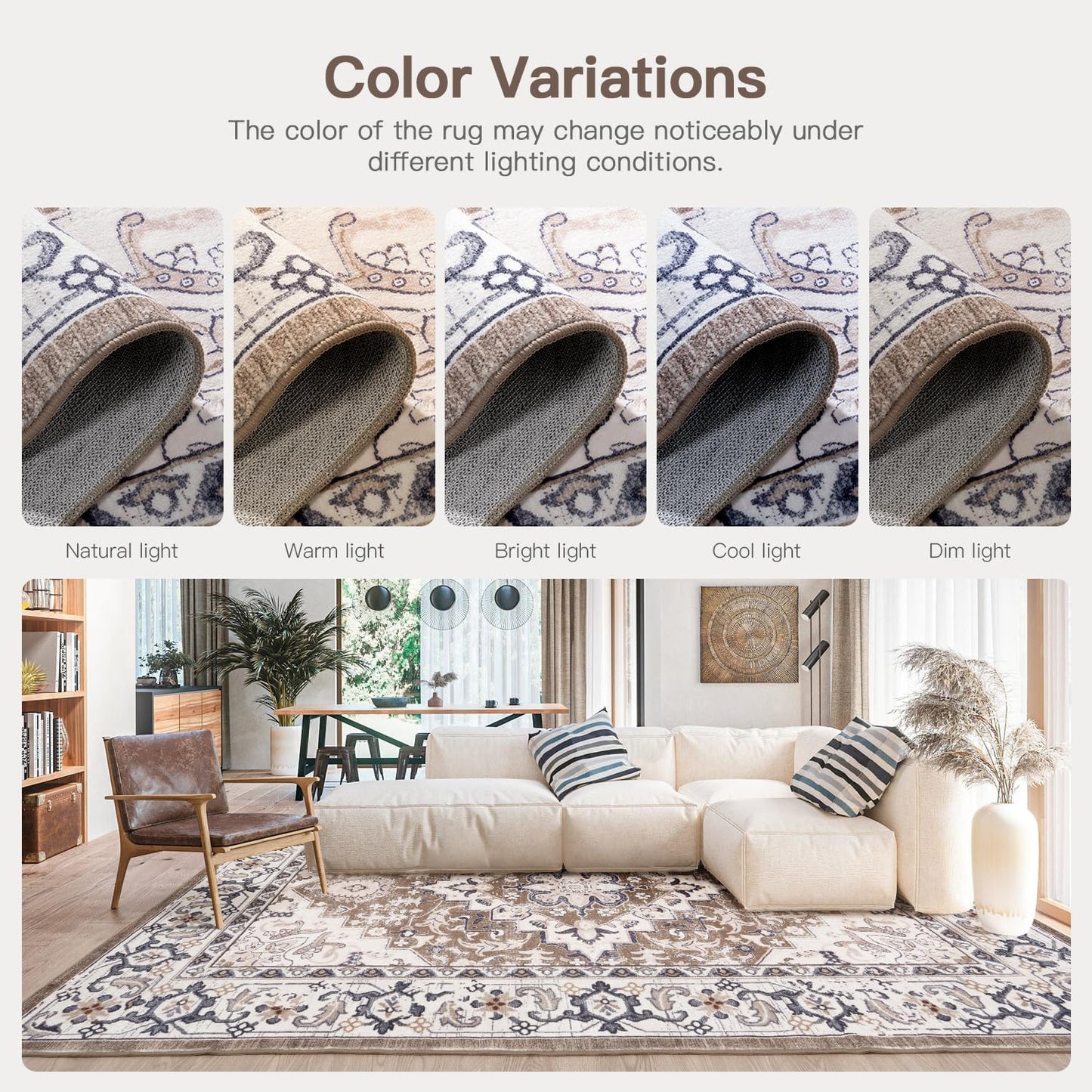 Vintage Boho Area Rugs for Living Room - Floral Brown