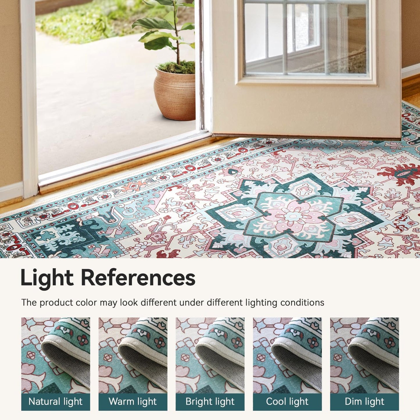 Floral Boho Area Rugs for Bedroom - Light Blue