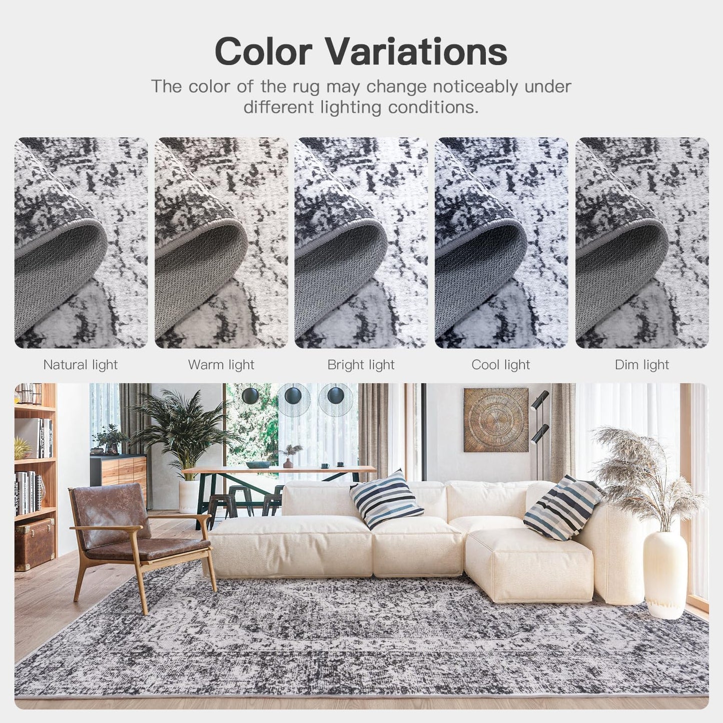 Vintage Boho Area Rugs for Living Room - Vintage Dark Grey