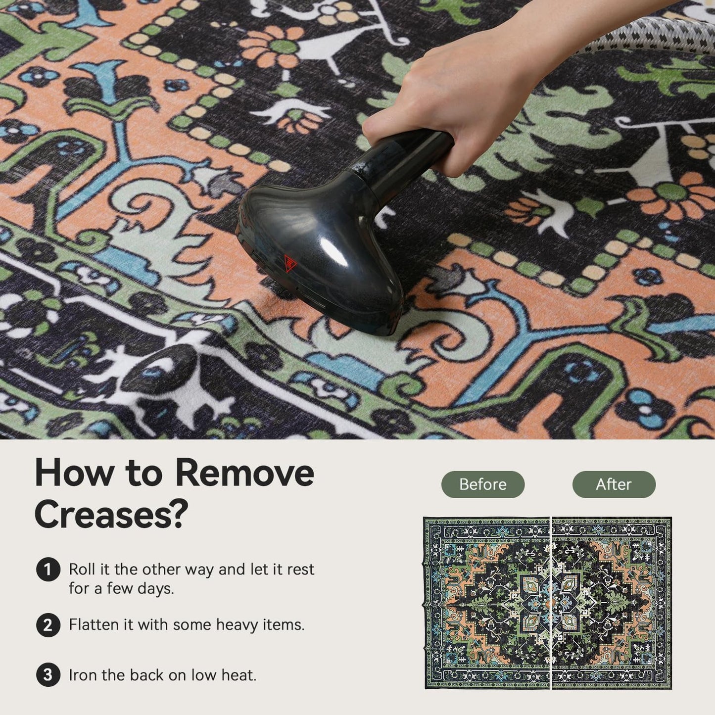 Floral Boho Area Rugs for Bedroom - Dark Green