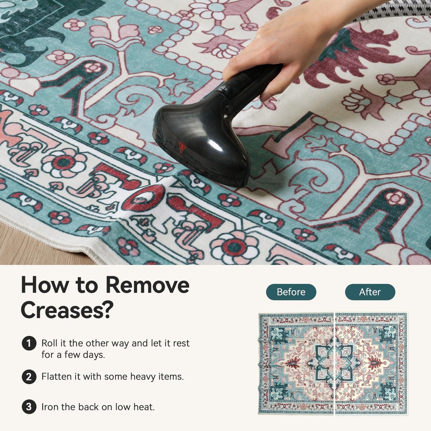 Floral Boho Area Rugs for Bedroom - Light Blue
