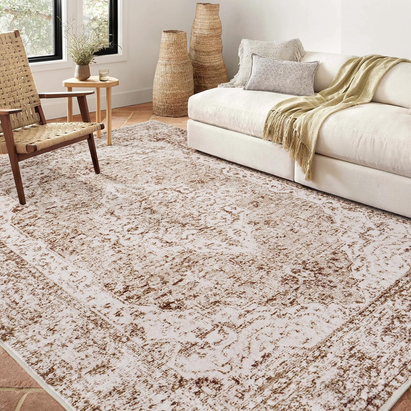 Vintage Boho Area Rugs for Living Room - Vintage Beige Brown