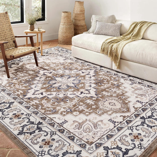 Vintage Boho Area Rugs for Living Room - Floral Brown