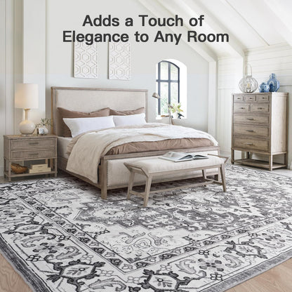 Vintage Boho Area Rugs for Living Room - Floral Grey
