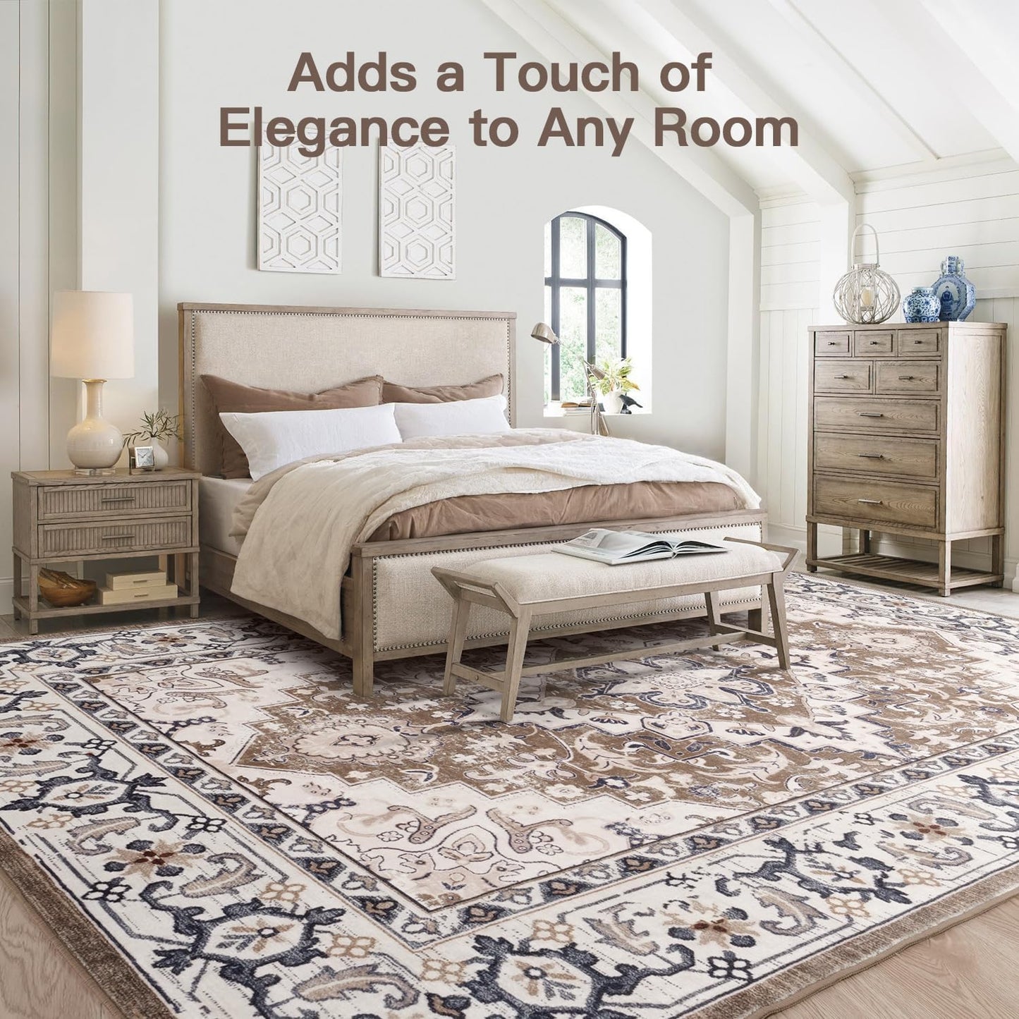 Vintage Boho Area Rugs for Living Room - Floral Brown