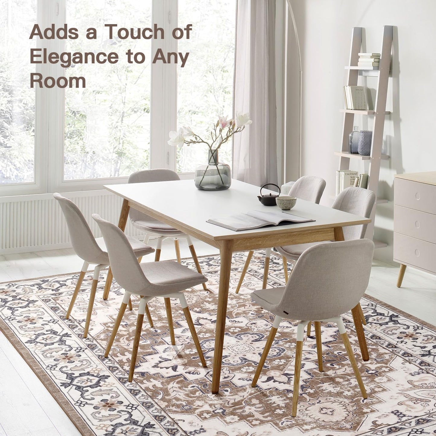 Vintage Boho Area Rugs for Living Room - Floral Brown