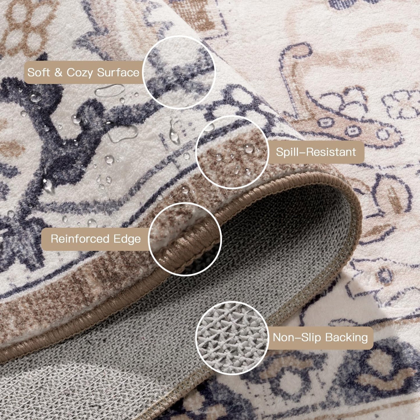 Vintage Boho Area Rugs for Living Room - Floral Brown