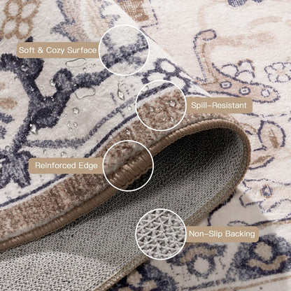 Vintage Boho Area Rugs for Living Room - Floral Brown