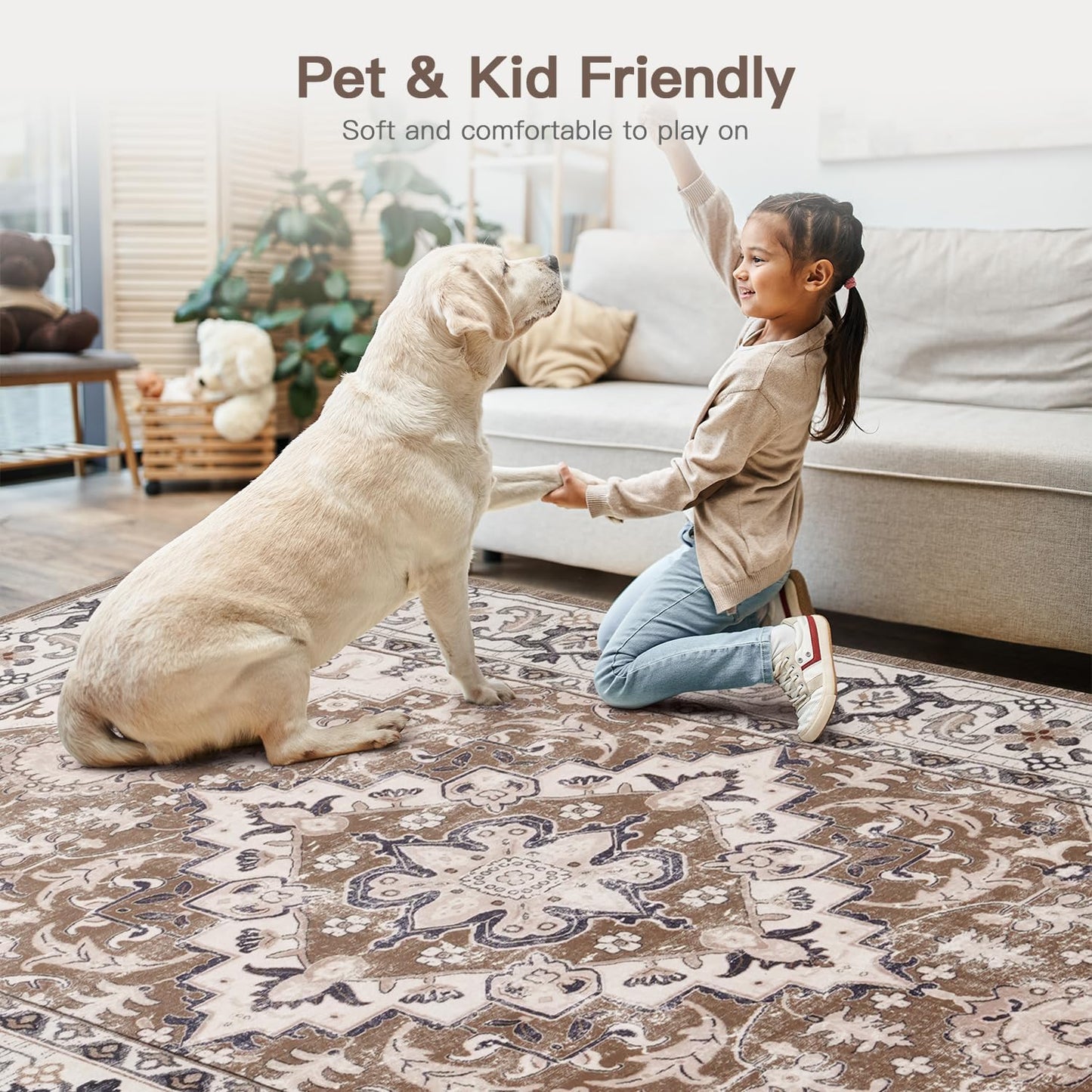 Vintage Boho Area Rugs for Living Room - Floral Brown