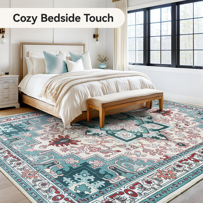Floral Boho Area Rugs for Bedroom - Light Blue