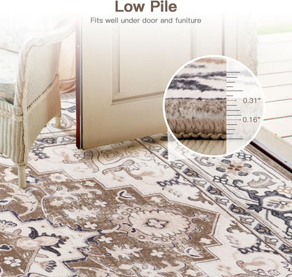 Vintage Boho Area Rugs for Living Room - Floral Brown
