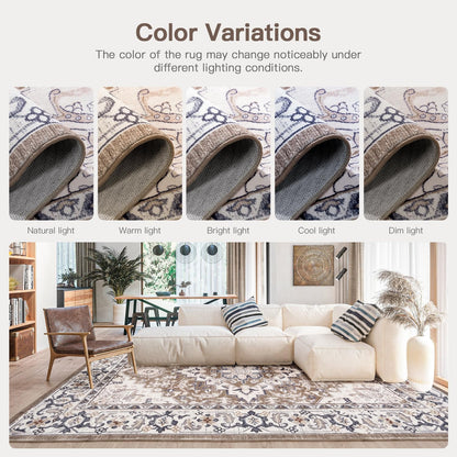 Vintage Boho Area Rugs for Living Room - Floral Brown